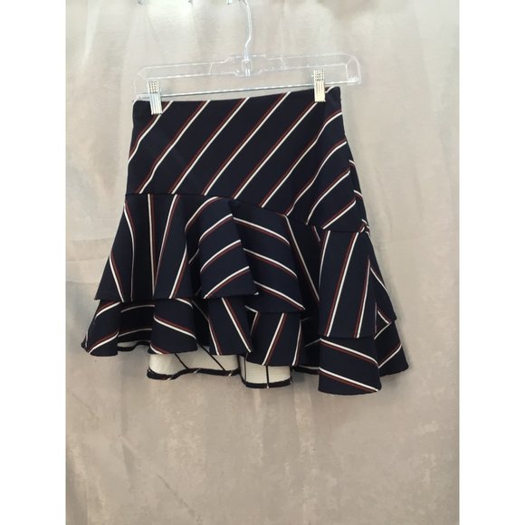 Express Fit & Flare Striped Mini Skirt Size 00 Zip Side Navy/Red/White - Picture 5 of 9